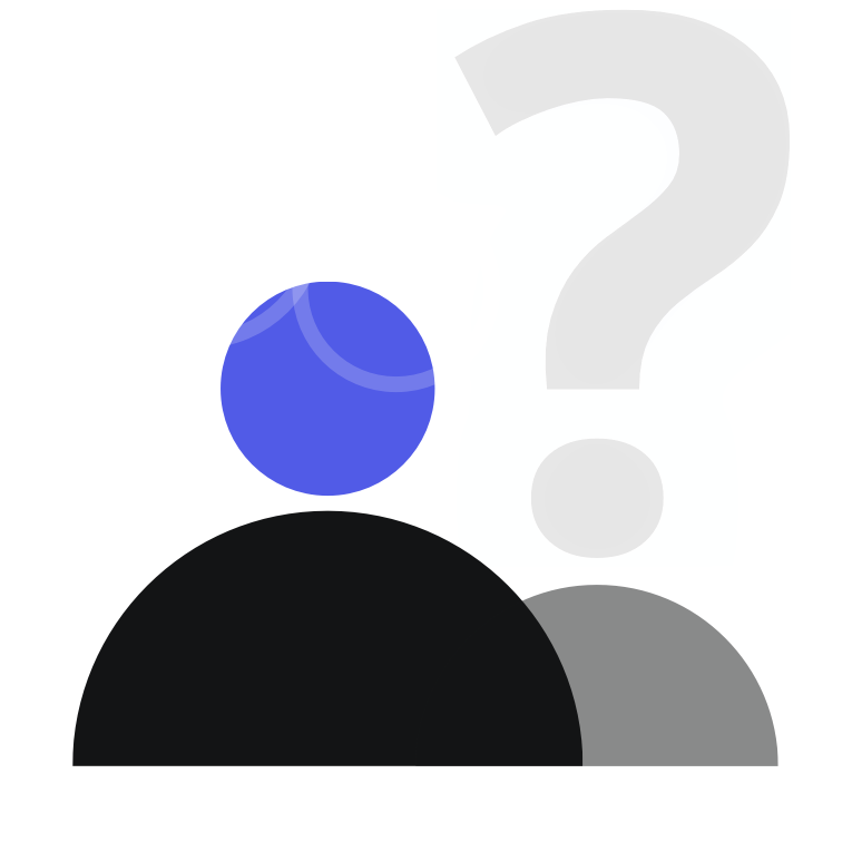 Minimalist vector illustration of a two people, with a question mark.