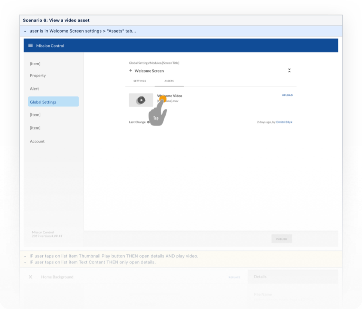 Snapshot of a confluence wireframe specification.