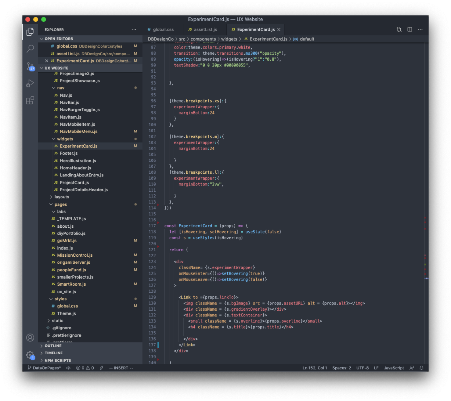 Screenshot of VS Code open with the various components in DB-Design.co as well as some code.