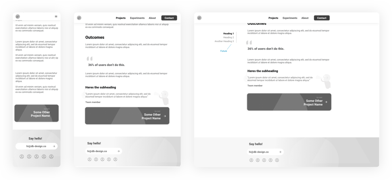 wireframes of footers, and content navigation via anchor tags, slated for a future release.